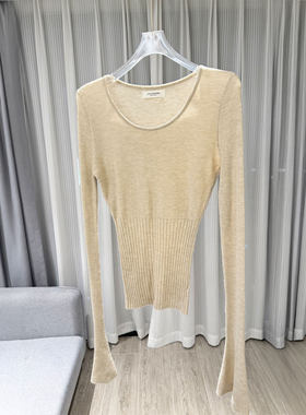 MBS.欧洲站新款英伦风辣妹风U型领收腰上衣显瘦百搭喇叭袖针织衫