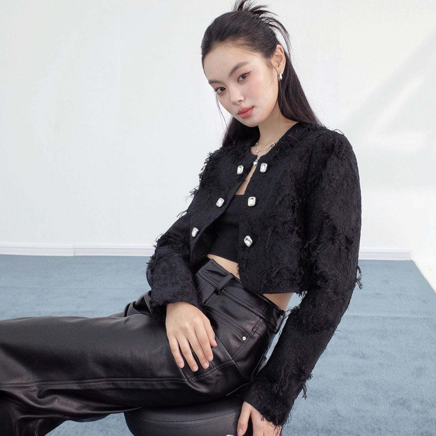 MBS.欧洲站新款JIYOOSOONG小香风鸵鸟毛装饰上衣钻扣粗花呢短外套,女装/女士精品,短外套,淘宝优惠券,粉丝福利购,淘宝优惠卷