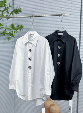 MBS.欧洲站新款深圳南油宽松慵懒风衬衣立体长袖宽松中长款上衣女