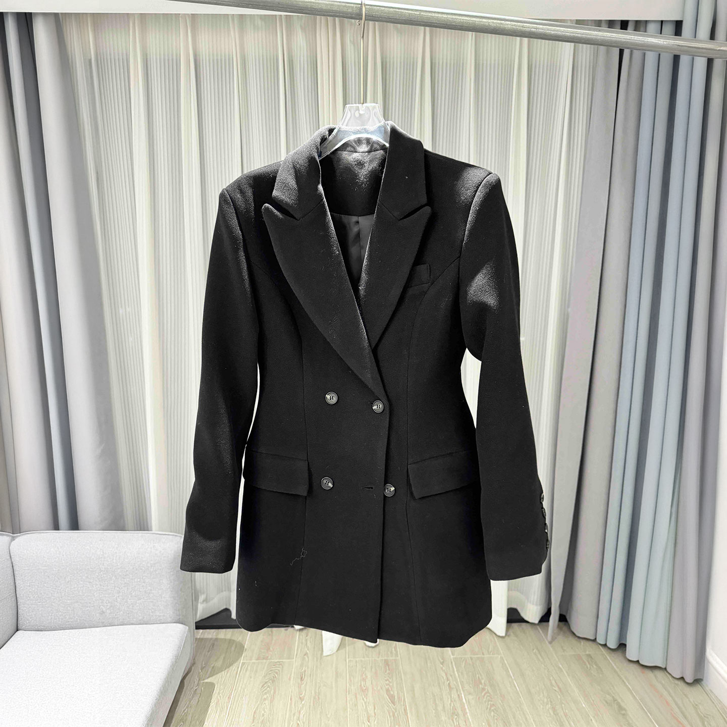 MBS.欧洲站新款英伦风精品羊毛收腰中长款西装气质收腰双排扣外套