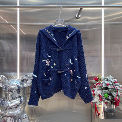 MBS.欧洲站新款深圳南油刺绣海军领毛开衫女宽松显瘦棒球服外套女