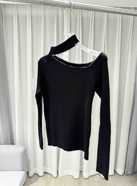 MBS.欧洲站新款深圳南油漏空露肩百搭上衣挂脖露肩修身长袖针织衫