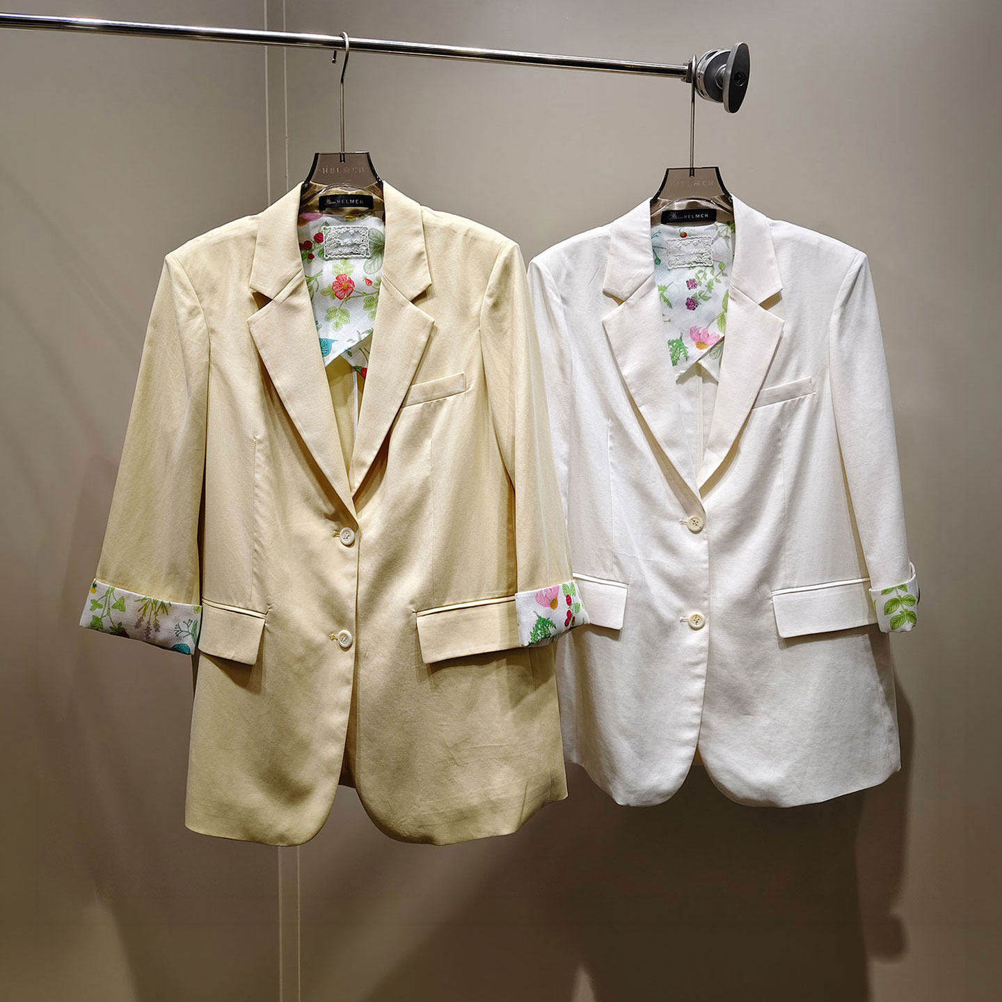 MBS.欧洲站新款HELMCH深圳南油气质薄款七分袖西装宽松中长款外套