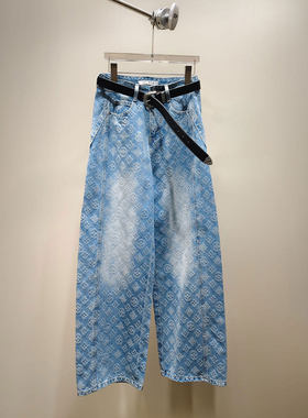 MBS.欧洲站新款HELMCH南油高端美式水洗牛仔裤高腰百搭阔腿裤子女