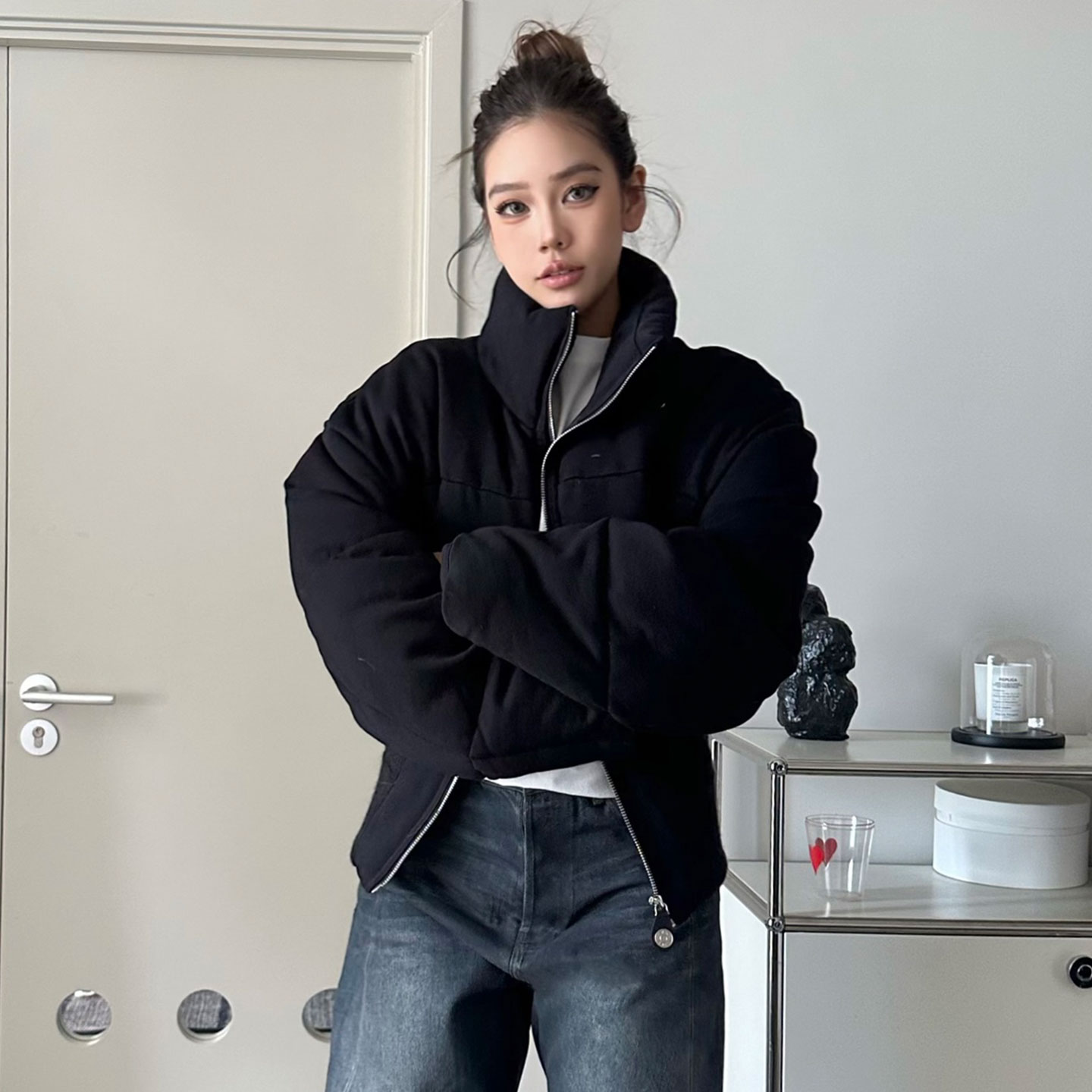 MBS.欧洲站新款FANLEONA南油高端90白鸭绒外套立领拉链卫衣羽绒服