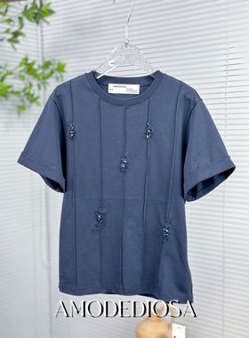 MBS.欧洲站新款深圳南油英伦风圆领重工上衣立体钉珠时髦短袖T恤