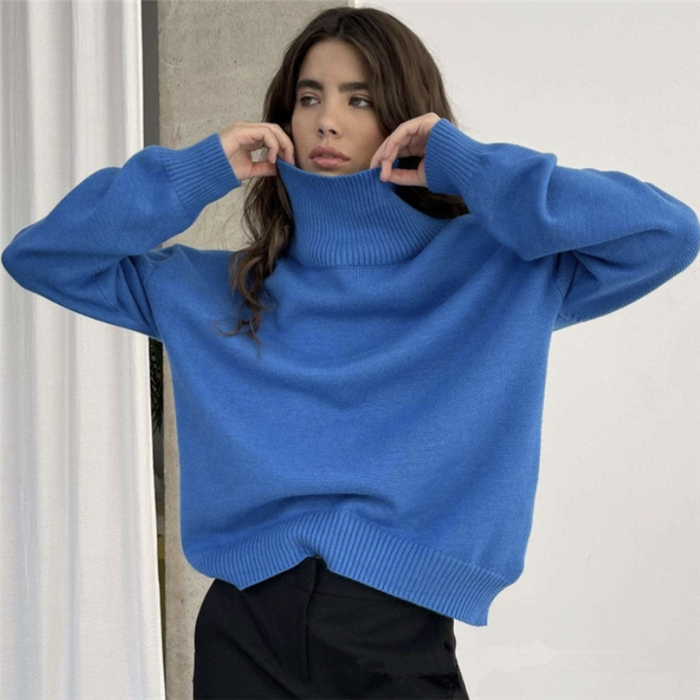 欧美时尚宽松高领针织上