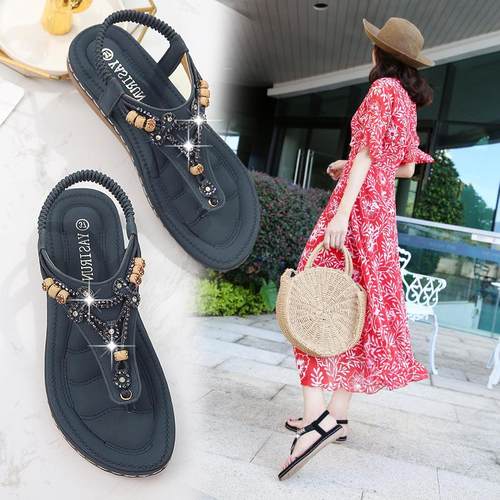 珠凉鞋女女凉鞋2019新款women跨境大码凉鞋shoes平底轻便耐用时髦