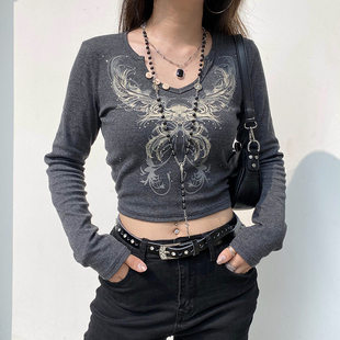Y2K Grunge Slim Fit Vintage Print Women Top Crop Graphic