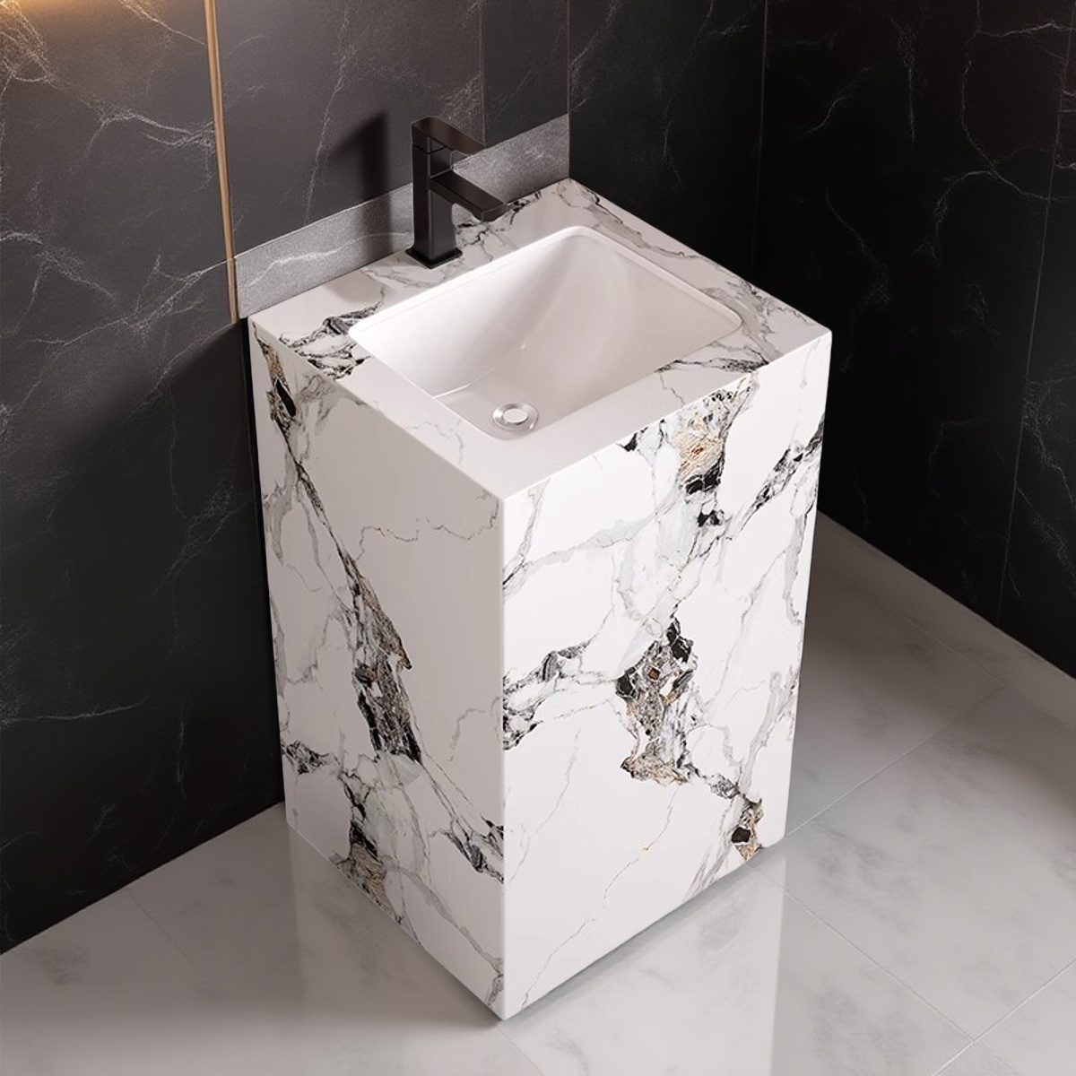 岩板立柱洗脸盆台下盆立式洗手盆阳台落地式卫生间户外洗漱洗手池