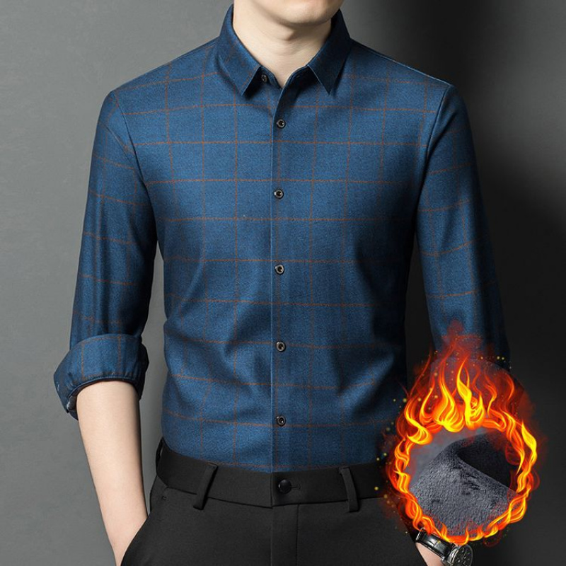 中年男士加绒衬衫2025秋冬季新款