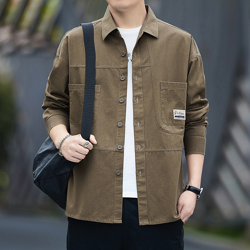 一件代发纯棉水洗长袖男士衬衫休