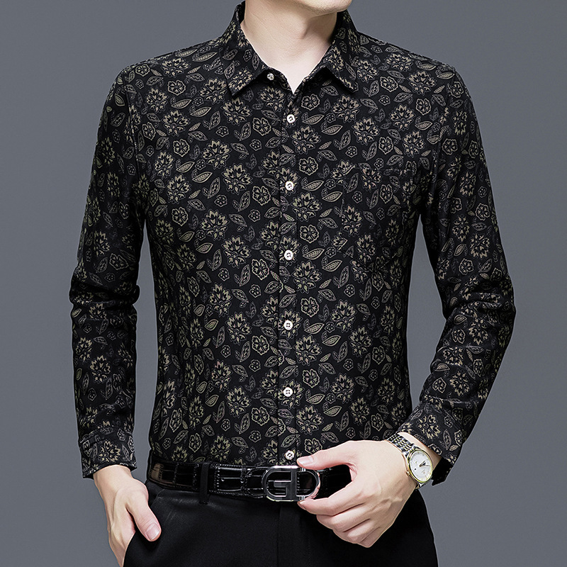 加绒长袖男士纹印花衬衫冬装时尚