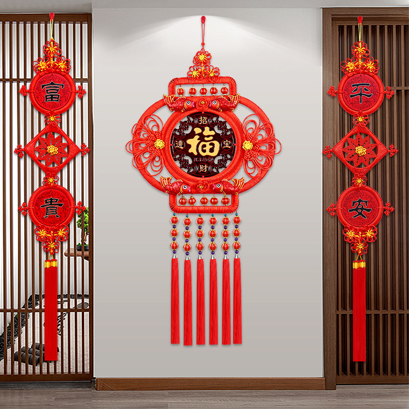 中国结新款高档豪华灯笼中国风挂件桃木福字客厅墙上玄关家居春节