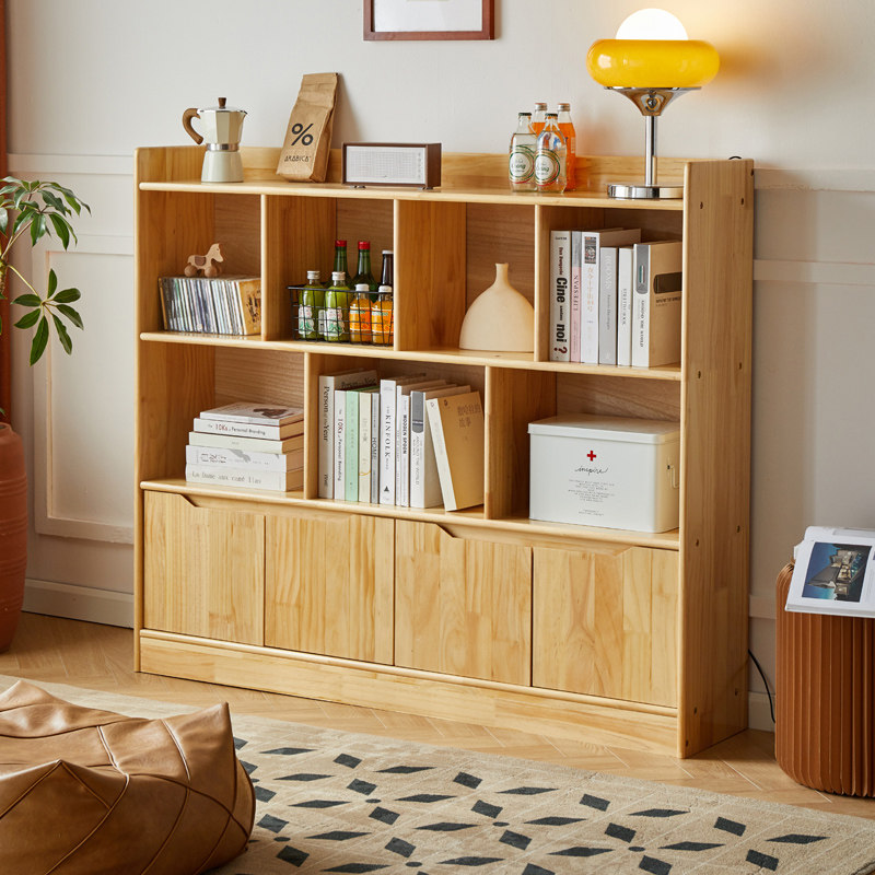 实木自由组合书柜带门书房格子书架展示柜一体靠墙简约客厅储物柜