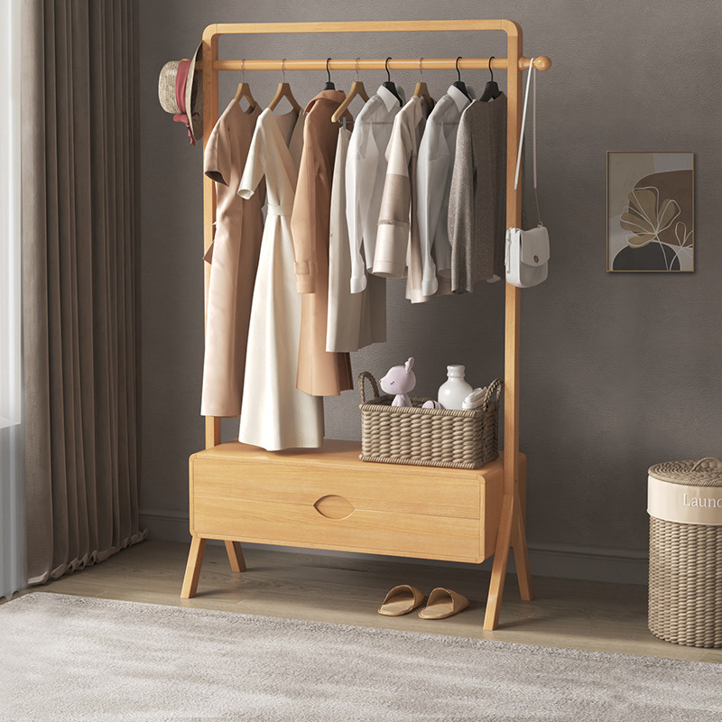 实木入户挂衣架家用卧室床头置衣架子落地现代简约房间收纳衣帽架