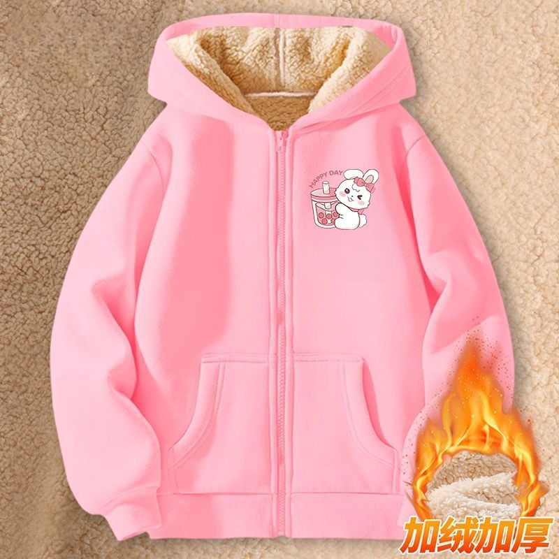 尾大狸2025冬季新款童装儿童羊羔绒外套女童连帽开衫中大童保暖衣