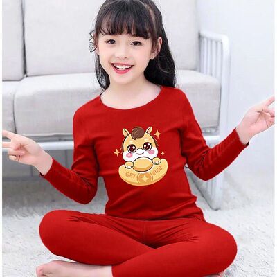 男童女童秋冬长袖德绒保暖套头打底衫宝宝时尚洋气马年两件套套装