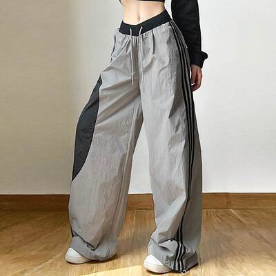 loose casual Wide-legged pants宽松时尚高腰撞色直筒阔腿长裤