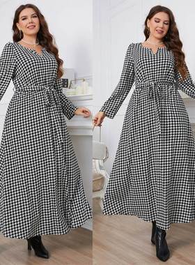 plus size women dress Autumn long dresses 大码收腰显瘦连衣裙