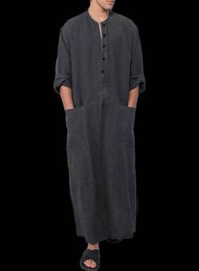 Men Islamic Thobe Pockets Robes Man Kaftan 男士宽松长袍衬衫