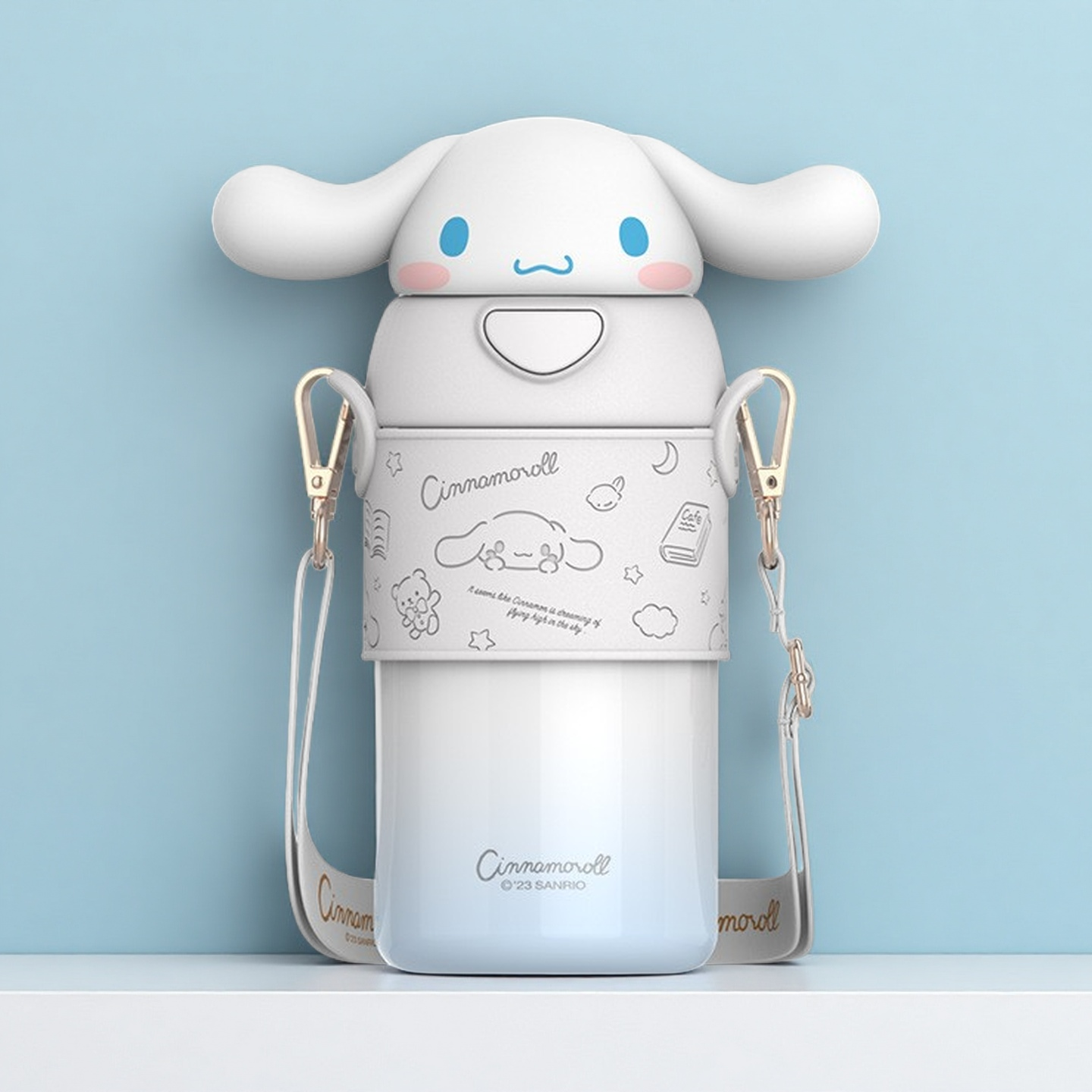 大耳狗保温杯儿童背带吸管杯