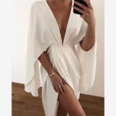 Sleeve Plunge Dress深V斗篷性感连衣裙 Slit Cape Ruched Detail