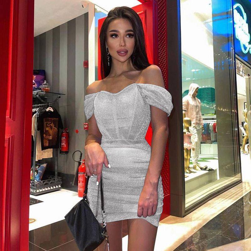 Ahagaga 欧美辣妹抹胸露背短裙时尚新款性感皱褶修身显瘦包臀裙女