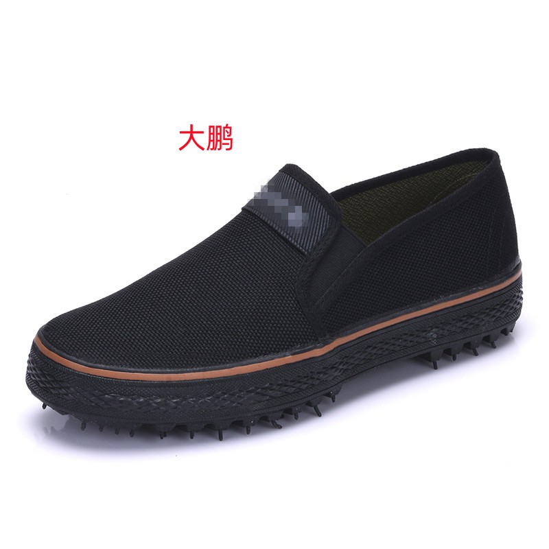 一脚蹬套脚不系带解放鞋黑色作训鞋工地劳保军训男女胶鞋