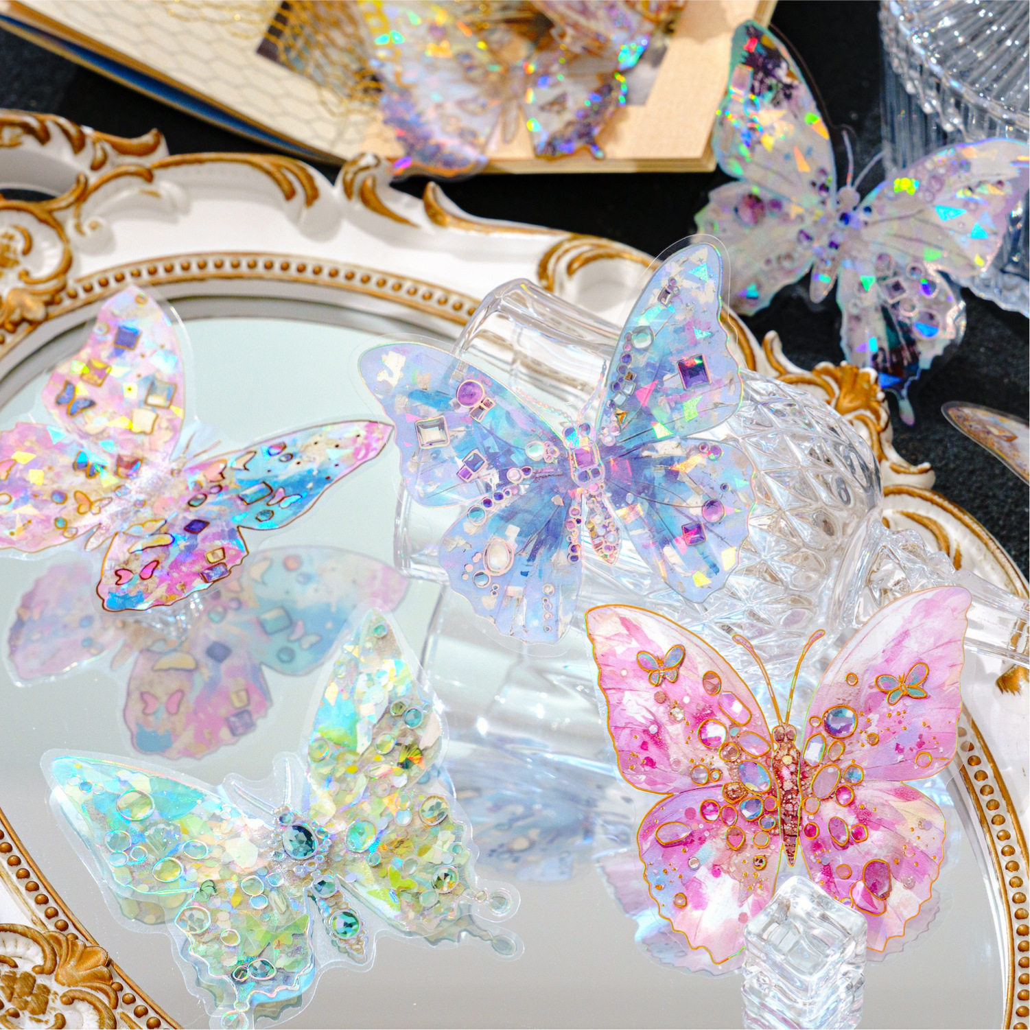 陌墨冰晶PET立体镭射银贴纸包 宝石蝶梦系列 蝴蝶主题手账贴纸包,文具电教/文化用品/商务用品,贴纸/立体贴纸,淘宝优惠券,粉丝福利购,淘宝优惠卷