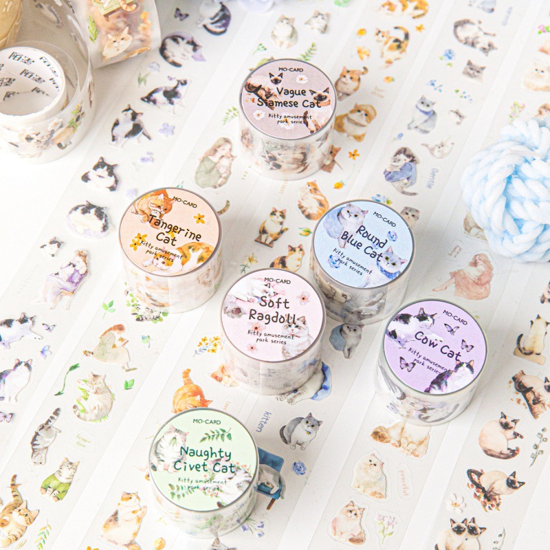 陌墨雾面PET模切胶带猫咪乐园系列 可爱猫咪手账装饰贴纸素材胶带
