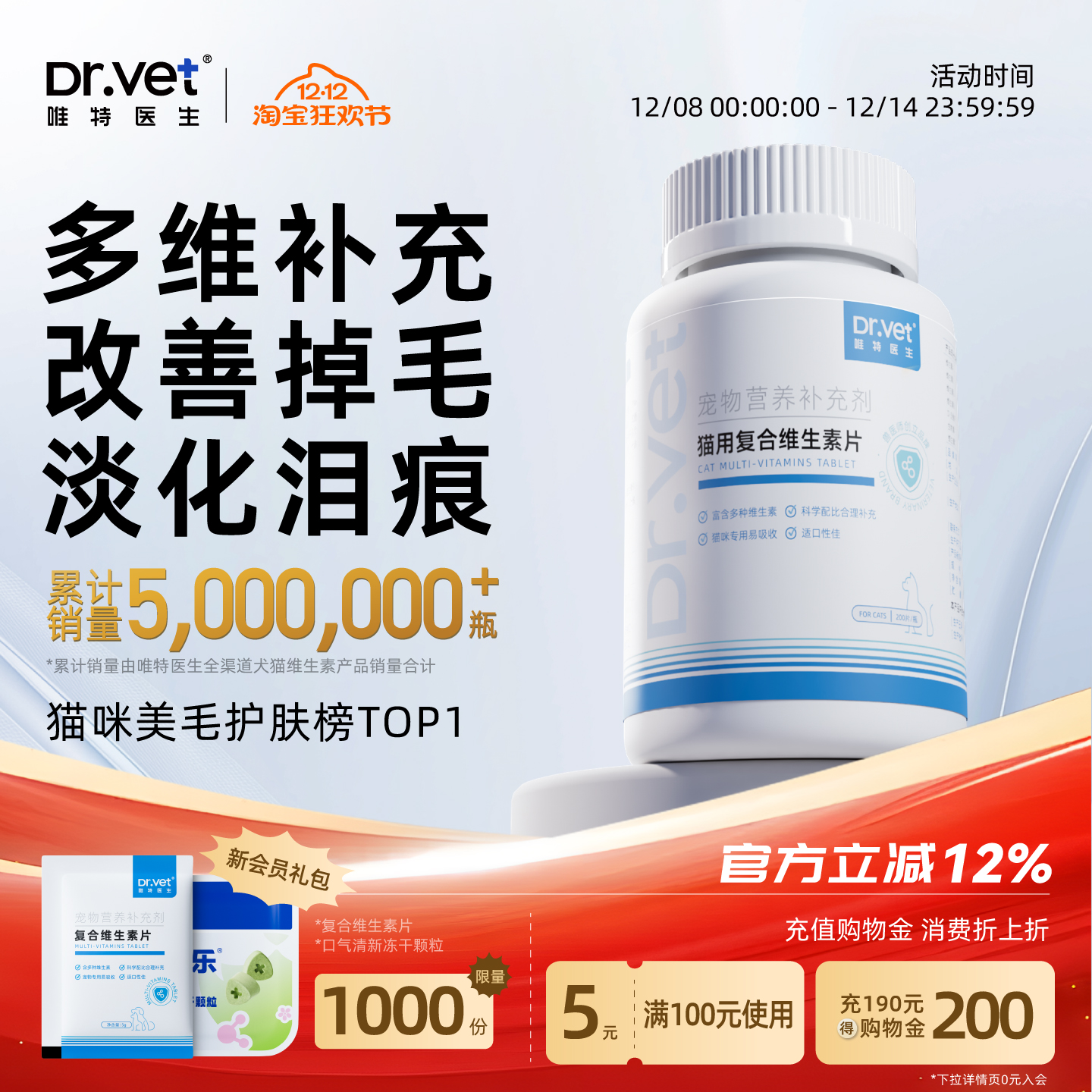 唯特医生猫咪维生素狗狗营养膏防掉毛维生素b宠物专用复合维生素