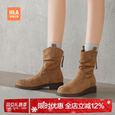 HLA/海澜之家勃肯短靴女鞋靴子2025新款冬季爆款鞋子堆堆靴马丁靴