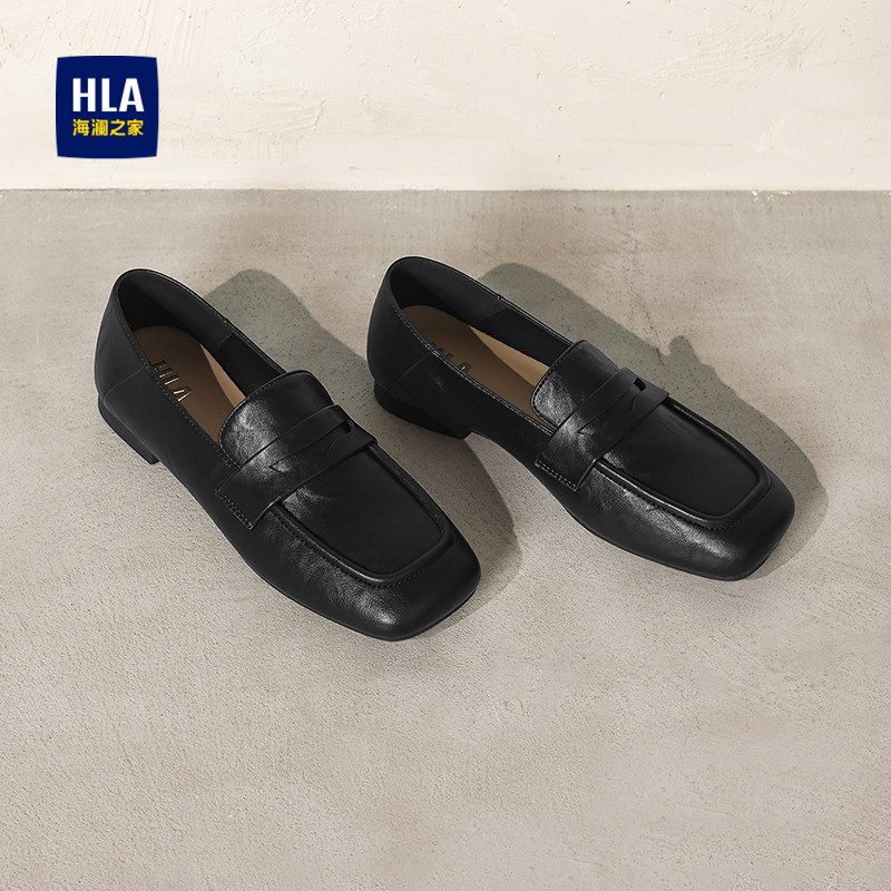 HLA/海澜之家2026新款英伦风乐福鞋女鞋黑色一脚蹬通勤低跟小皮鞋,女鞋,乐福鞋（豆豆鞋）,淘宝优惠券,粉丝福利购,淘宝优惠卷