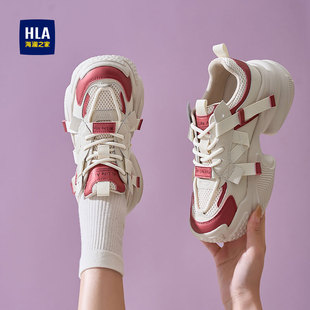 海澜之家红色厚底老爹鞋女鞋2025新款增高拼色新年炸街运动休闲鞋