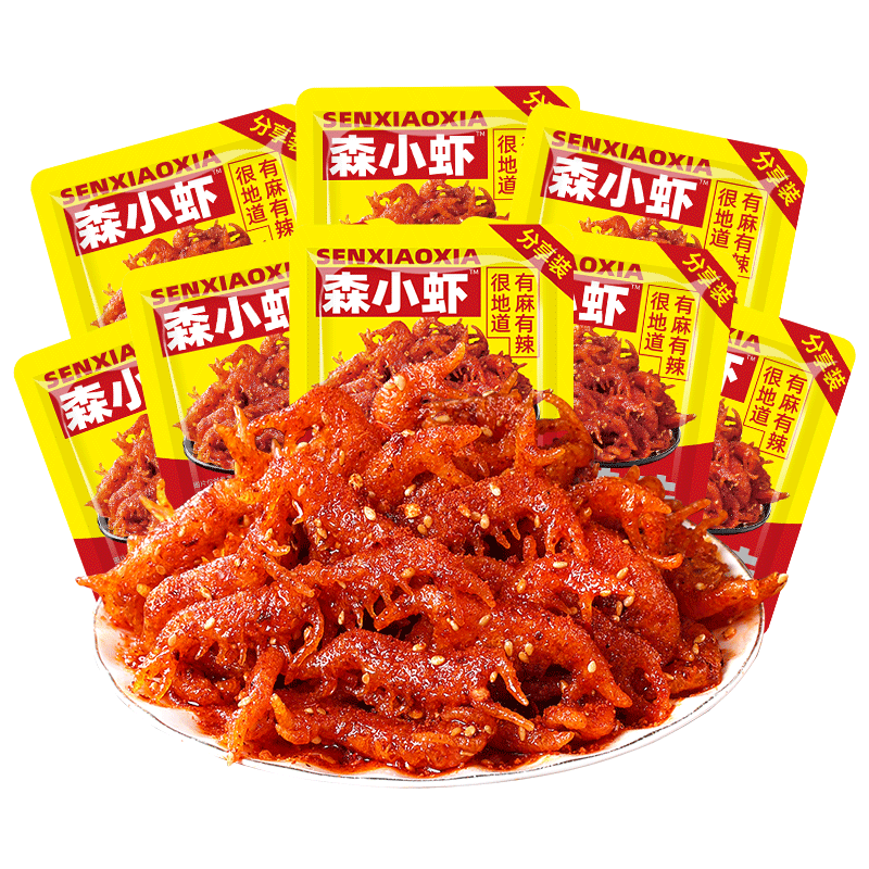 森小虾素小龙虾辣条麻辣小面筋网红零食大礼包儿时经典小吃小包装
