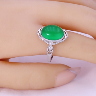 通体S925纯银戒托戒指空托女10*14可镶嵌蜜蜡翡翠l绿松等戒托空托