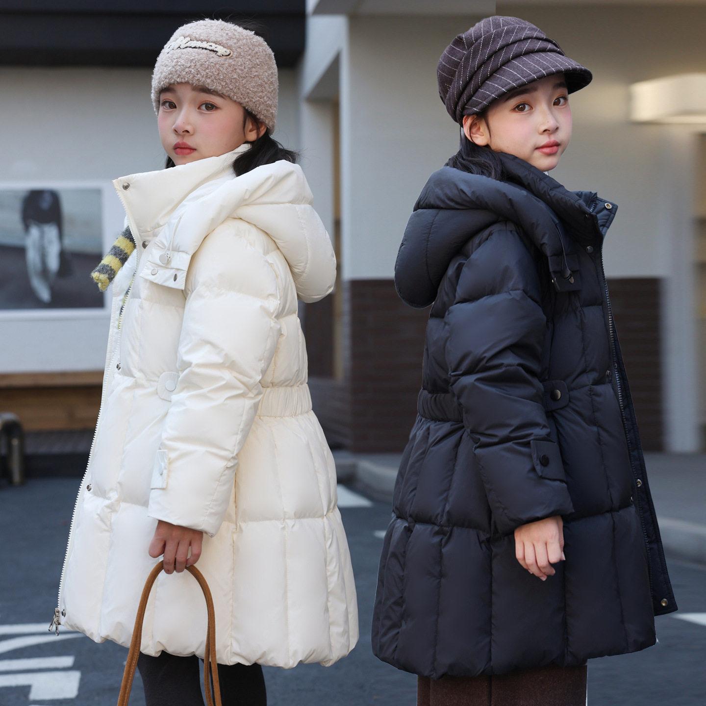 冬季新款女童羽绒服中长款加厚白鸭绒女孩中大童保暖洋气收腰外套