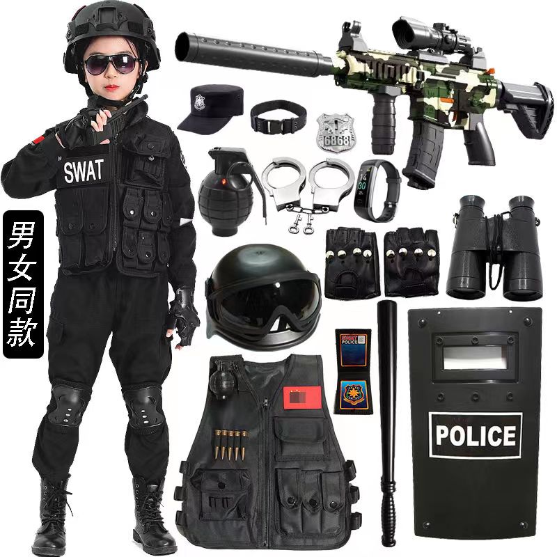 儿童小警察角色扮演幼儿园小特警帽子盾牌对讲机玩具套装