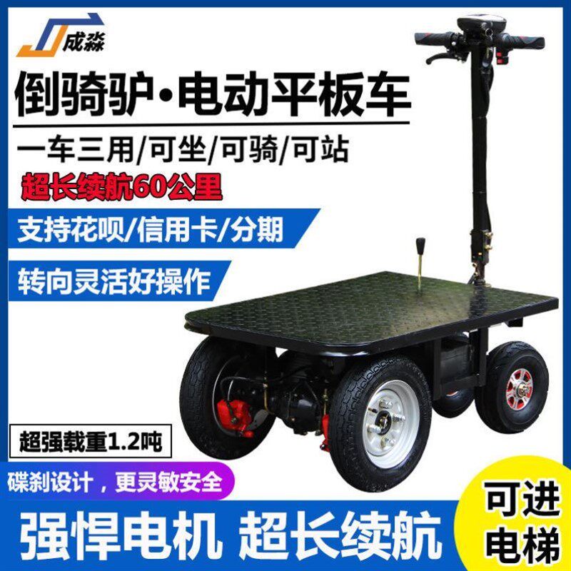 倒骑驴电动平板车三轮车拉水泥沙石爬坡王拉货手推车载重