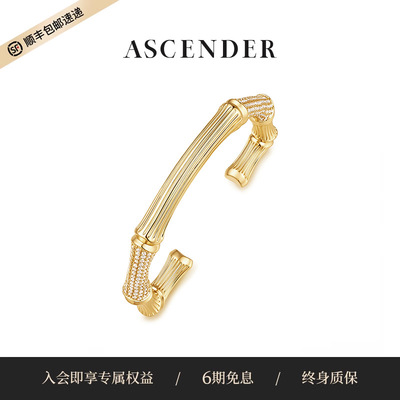ASCENDER竹节肌理感开口方手镯女原创设计轻奢镶钻锆石手环