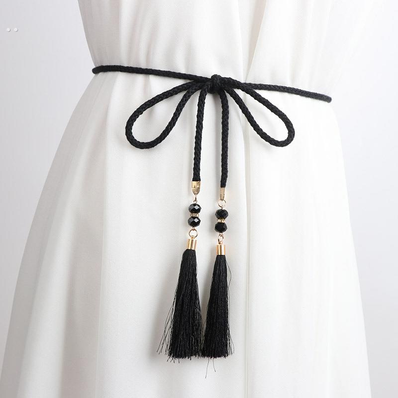 编织腰炼女配裙子简约百搭腰绳流苏绳子细腰带装饰连衣裙收腰配饰