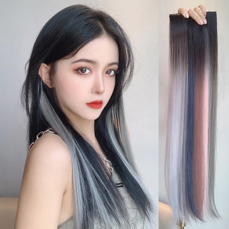 彩色假发片女长短发挑染渐变隐形无痕自然一片式直发接发条挂耳染