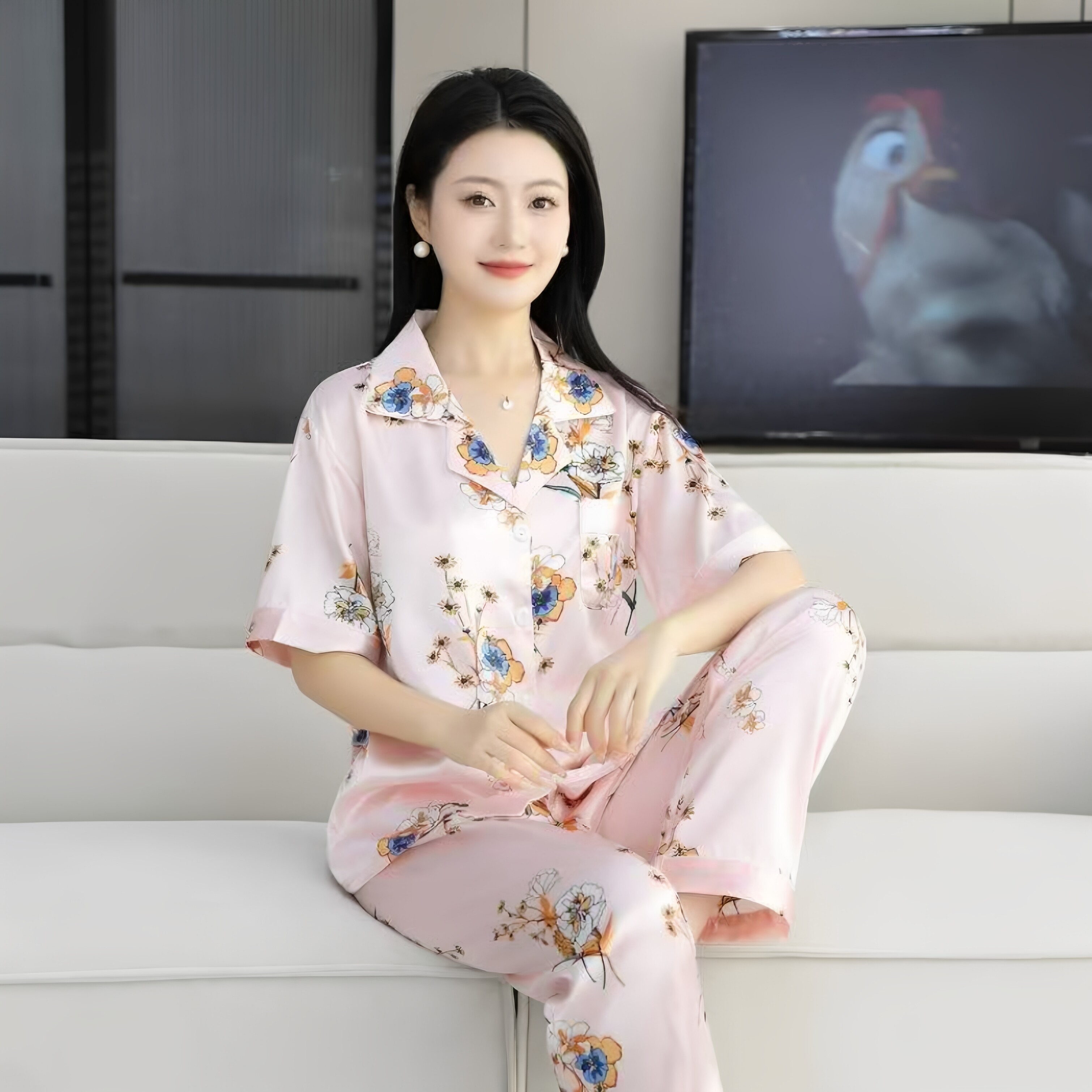 冰丝睡衣女款短袖长裤女装夏套装高级感轻奢薄款大码可外穿家居服