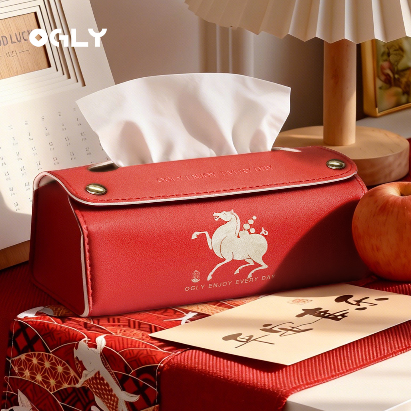 OGLY马年贺岁新款纸巾盒客厅桌面小羊皮革家用餐巾纸抽纸收纳盒,收纳整理,纸巾盒,淘宝优惠券,粉丝福利购,淘宝优惠卷