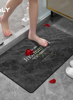 OGLY玫瑰花浴室吸水地垫硅藻泥软垫子卫生间脚垫门口浴室防滑地垫