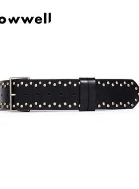 【新品】Howwell24秋冬  不规则铆钉宽头装饰腰带皮带
