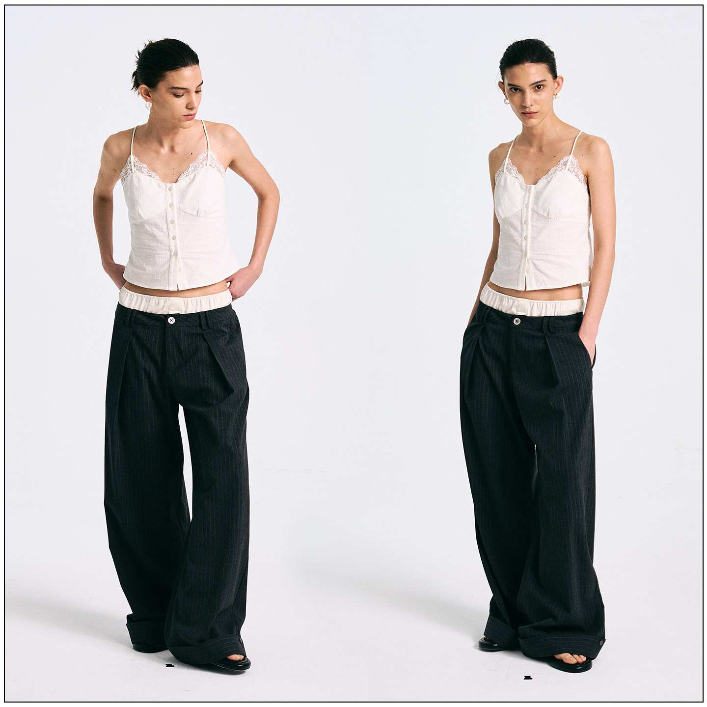 阿娇钟欣潼同款Howwell 25SS棉麻蕾丝吊带女法式刺绣外穿打底背心