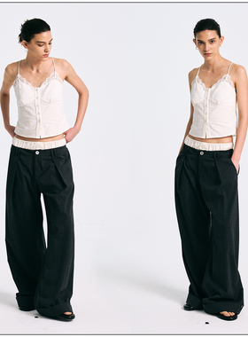 阿娇钟欣潼同款Howwell 25SS棉麻蕾丝吊带女法式刺绣外穿打底背心