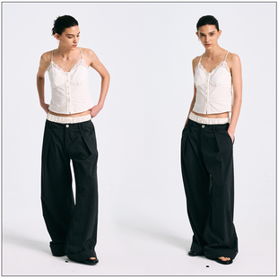 阿娇钟欣潼同款Howwell 25SS棉麻蕾丝吊带女法式刺绣外穿打底背心